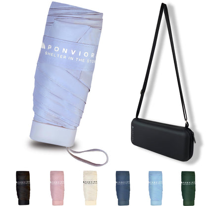 Mini Umbrella for Travel Compact Folding Windproof, Lightweight Pocket Size for Backpack/Purse - UPF 50+ Sun & Rain Protection with Case & Adjustable Shoulder Straps- Manual Open for Women, Men, Kids