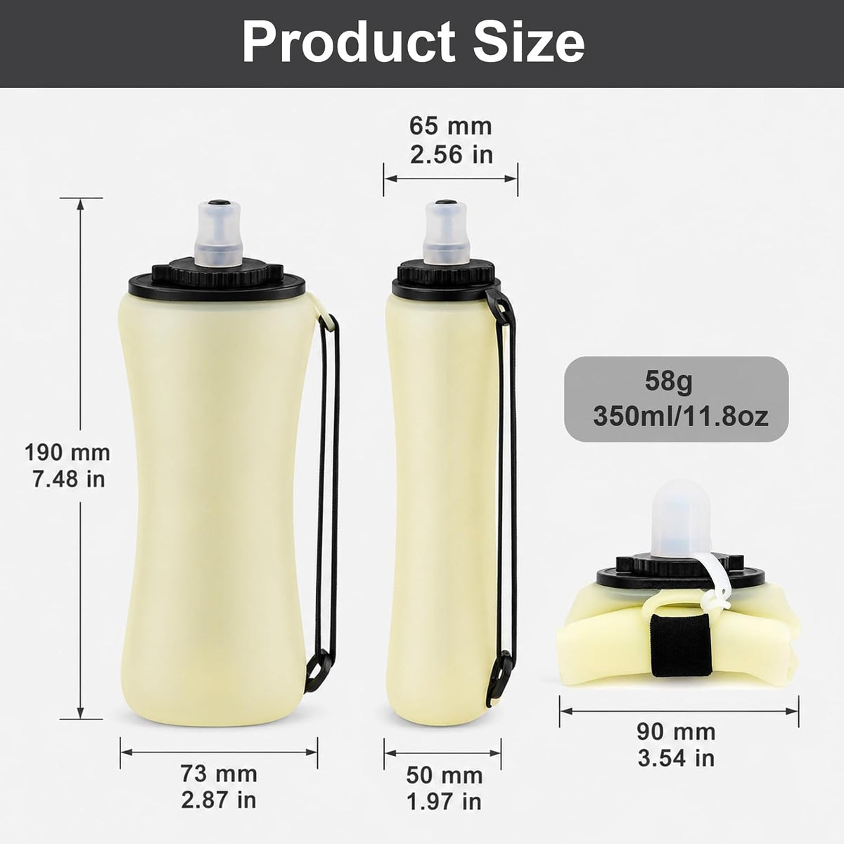 Handheld Running Water Bottle, 11.8OZ Collapsible Water Bottle