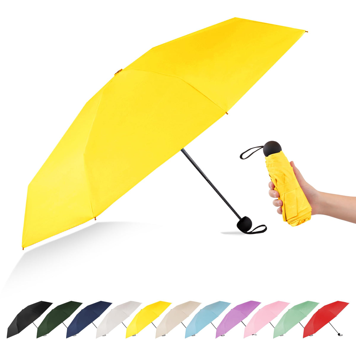 Mini Travel Umbrella Compact Small Size, UV Protection for Sun & Rain, Lightweight Folding, Wind Resistant, Small Backpack Purse Size for Women Kids