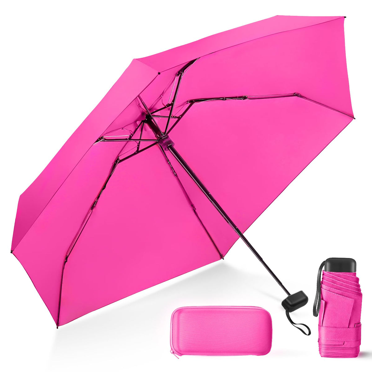 Mini Umbrella for Travel with Case Small Compact Sun Rain Tiny for Purse