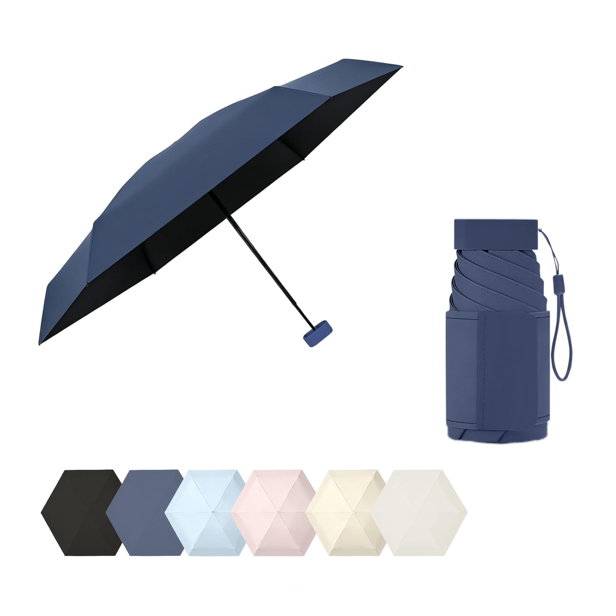 erised's bifrost Mini Travel Folding Umbrella, Small Compact and Lightweight/Wide Umbrella Strap/Flat Handle/Sun Rain/UPF 50+/UV Protection/Waterproof/6 Ribs/Cute/Kids/Women
