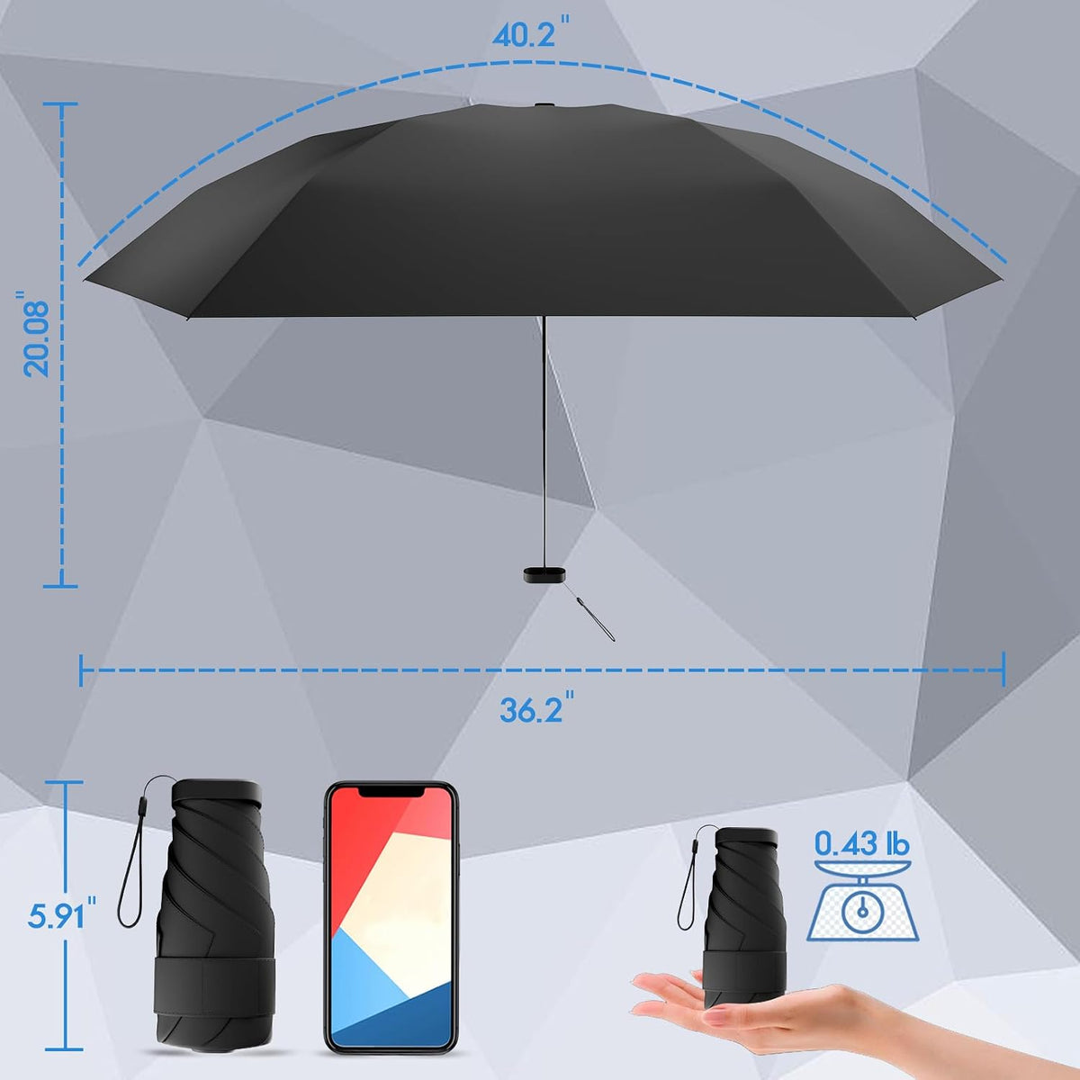 Mini Travel Umbrella, UPF 50+ Compact Fits in Purse