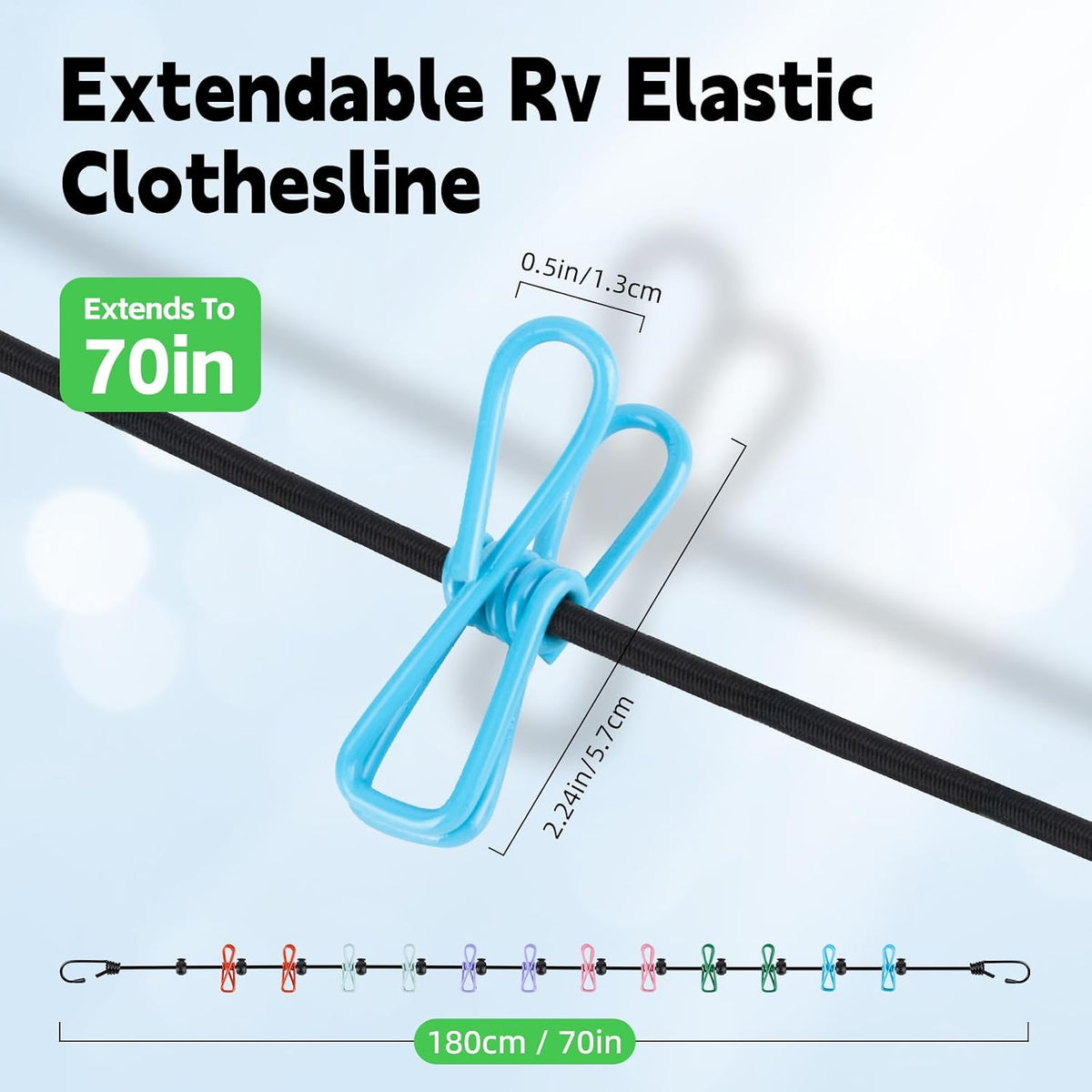 Rv Clothesline–Retractable Clothesline with 12 Clips for Camping