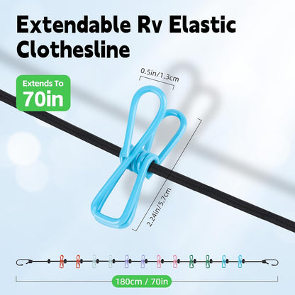 Rv Clothesline–Retractable Clothesline with 12 Clips for Camping