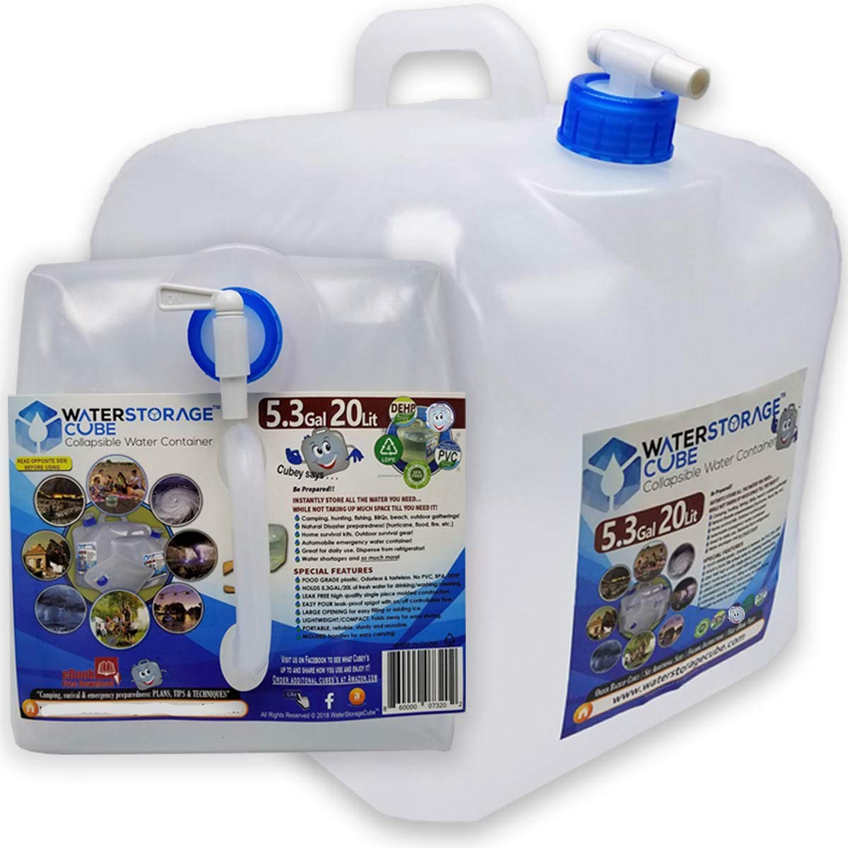 WaterStorageCube Collapsible Water Container with Spigot (5.3 Gal (2-Pack))