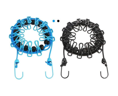 2 Pack Portable Clothesline with 12 Clothespins, Windproof Travel Clothesline Stretchy Retractable Elastic Laundry Clothes Line for Backyard, Vacation Hotel, Balcony Clothes Drying Line