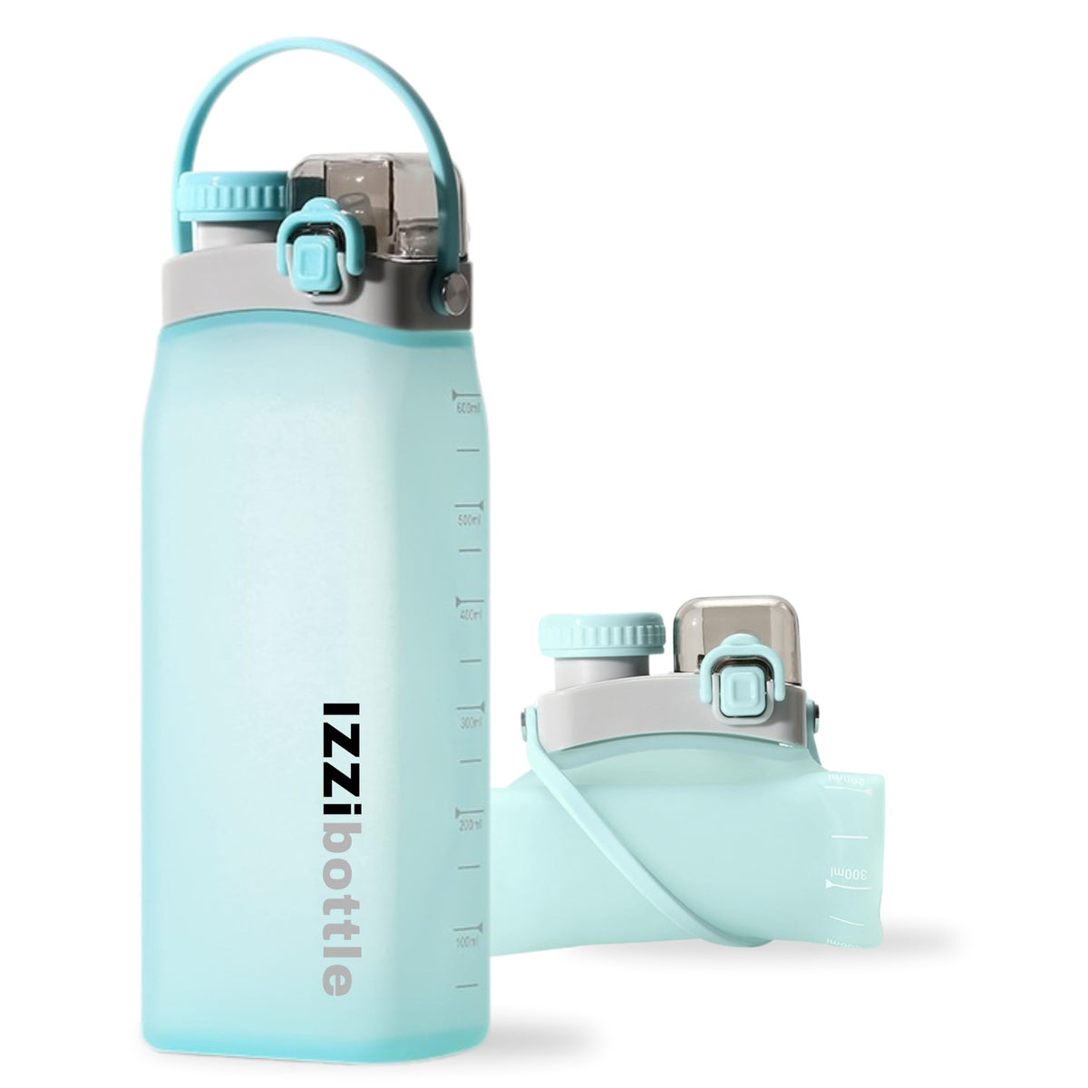 IZZI bottle Collapsible Lightweight Silicone Water Bottle (600ml, Blue) | BPA Free, Eco-Friendly, Medical Grade | Leakproof Bottle for Sports, Travel, Hiking, Gym, Outdoor Adventures and Daily Use