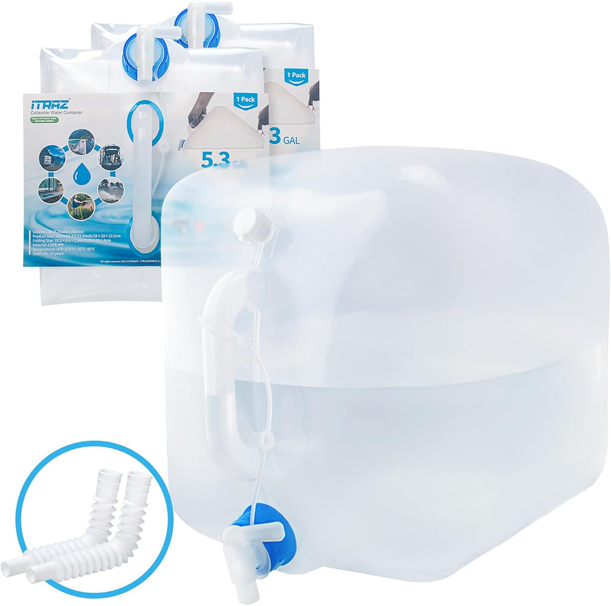 BPA-Free Collapsible Water Container with Spigot, 2-Pack 5.3 Gallon