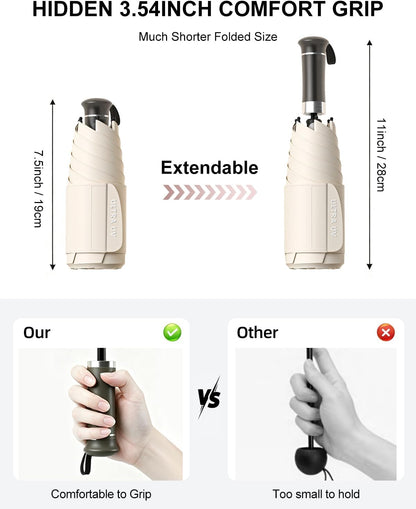 Mucat Mini Travel Umbrella with Retractable Handle