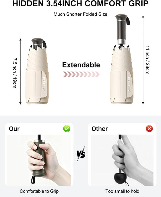 Mucat Mini Travel Umbrella with Retractable Handle