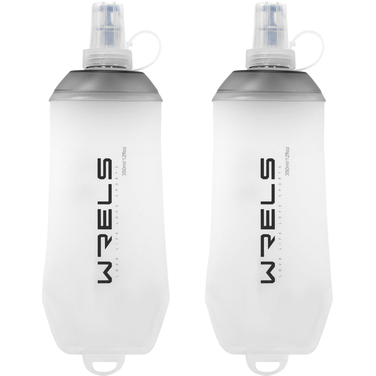 WRELS 200ml/350ml/500ml Collapsible Soft Flask,BPA Free Folding Soft Water Bottle with Hanging Ring,Lightweight TPU Hydration Flask for Running Marathon Cycling Hiking(350ml-2 Packs)