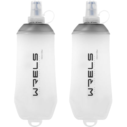 WRELS 200ml/350ml/500ml Collapsible Soft Flask,BPA Free Folding Soft Water Bottle with Hanging Ring,Lightweight TPU Hydration Flask for Running Marathon Cycling Hiking(350ml-2 Packs)