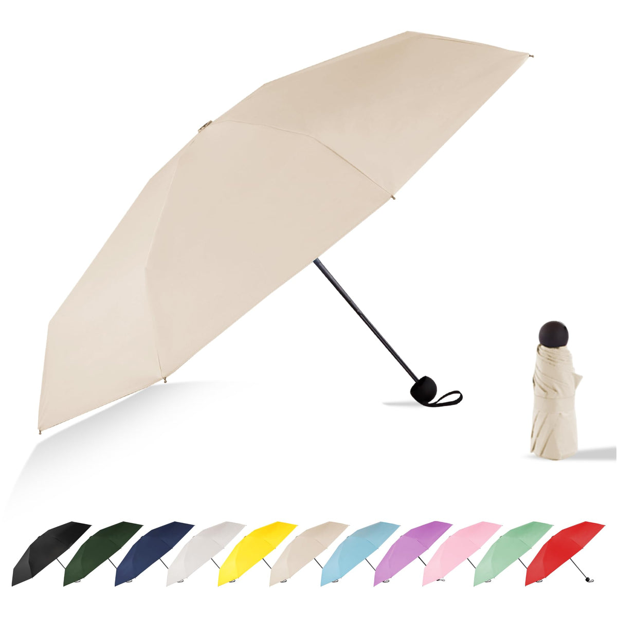 Mini Travel Umbrella Compact Small Size, UV Protection for Sun & Rain, Lightweight Folding, Wind Resistant, Small Backpack Purse Size for Women Kids