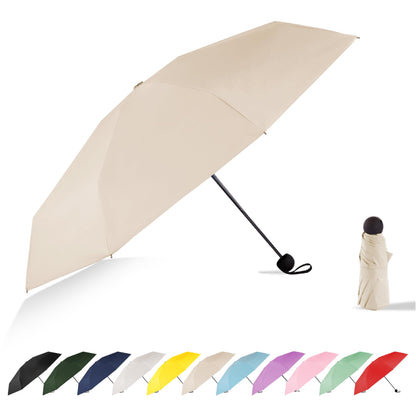 Mini Travel Umbrella Compact Small Size, UV Protection for Sun & Rain, Lightweight Folding, Wind Resistant, Small Backpack Purse Size for Women Kids