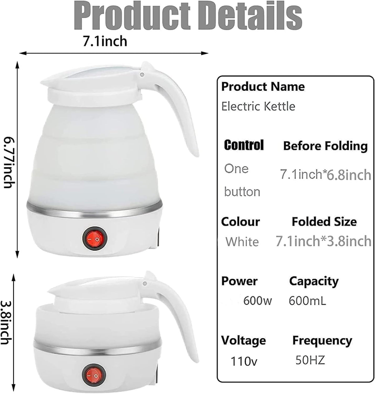 0.6L Small Travel Foldable Electric Kettle Collapsible Coffee Tea Kettle