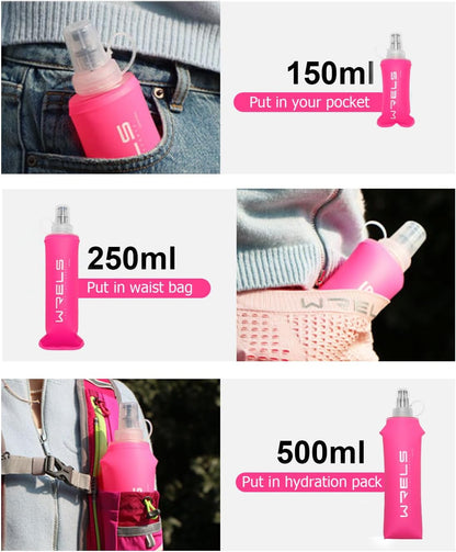 WRELS TPU Soft Flask Lightweight Portable Reusable Water Bottle,BPA Free Collapsible Flask for Hydration Pack in Running Hiking Cycling and Marathon