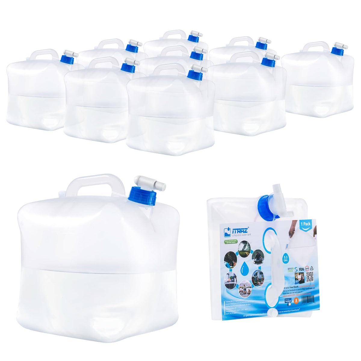 BPA-Free Collapsible Water Container with Spigot, 2-Pack 5.3 Gallon