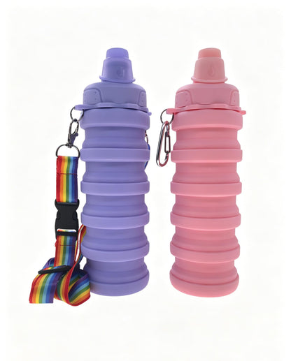 Silicone Collapsible Travel Water Bottles 17.6oz Dark Blue And Pink