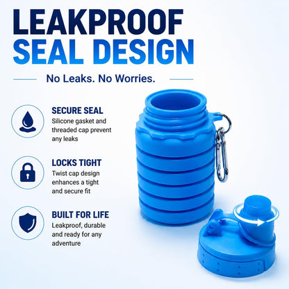 Collapsible Water Bottles, 3 Pack Silicone Foldable Sports travel Bottle