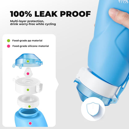 Quanture Collapsible Water Bottle 24oz (700mL), Foldable Silicone Travel Water Bottle, Leakproof & BPA-Free, with Wide Mouth & Carry Strap for Hiking, Camping, Outdoor, Blue