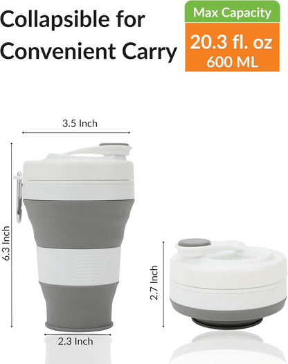 Collapsible Silicone Water Bottle 20oz, Leakproof BPA-Free Foldable Travel Cup with Carabiner Clip and Reusable Straw, Portable Reusable Bottle for Hiking, Camping, Gym, Outdoor