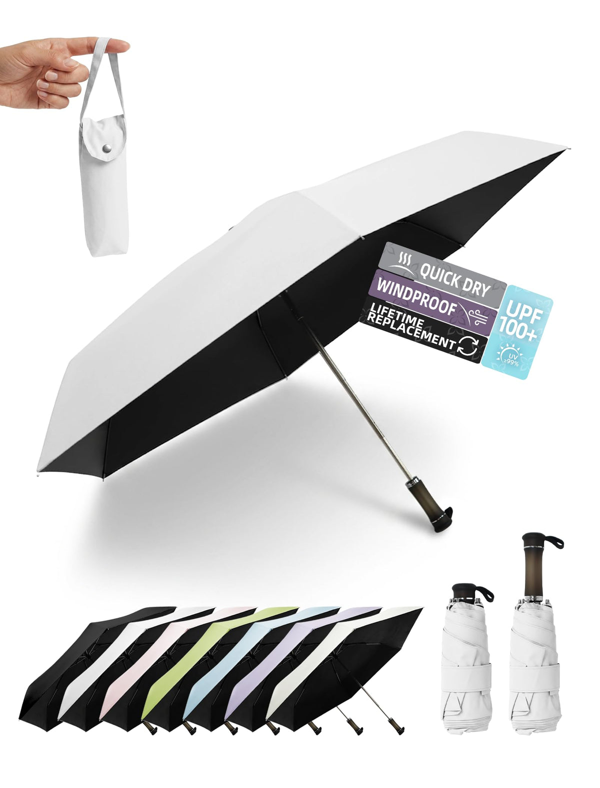 Travel Mini Umbrella, Windproof UPF 100 Sun Rain Compact Umbrella