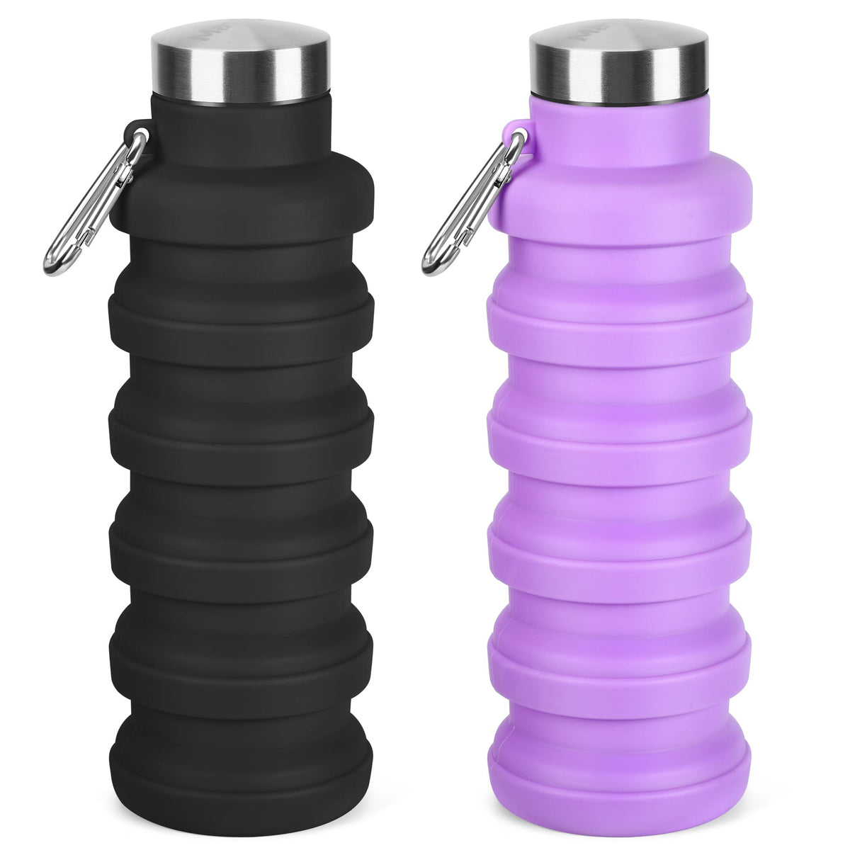 Collapsible Water Bottle, 16oz Portable Reusable Silicone Water Bottle with Carabiner for Gym, Travel, Camping, Hiking, Sports, Lightweight, BPA-Free, Leak-Proof, Foldable Design, Black