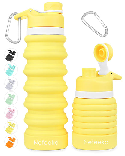 Nefeeko Collapsible Water Bottle, 26oz Silicone Foldable Water Bottles
