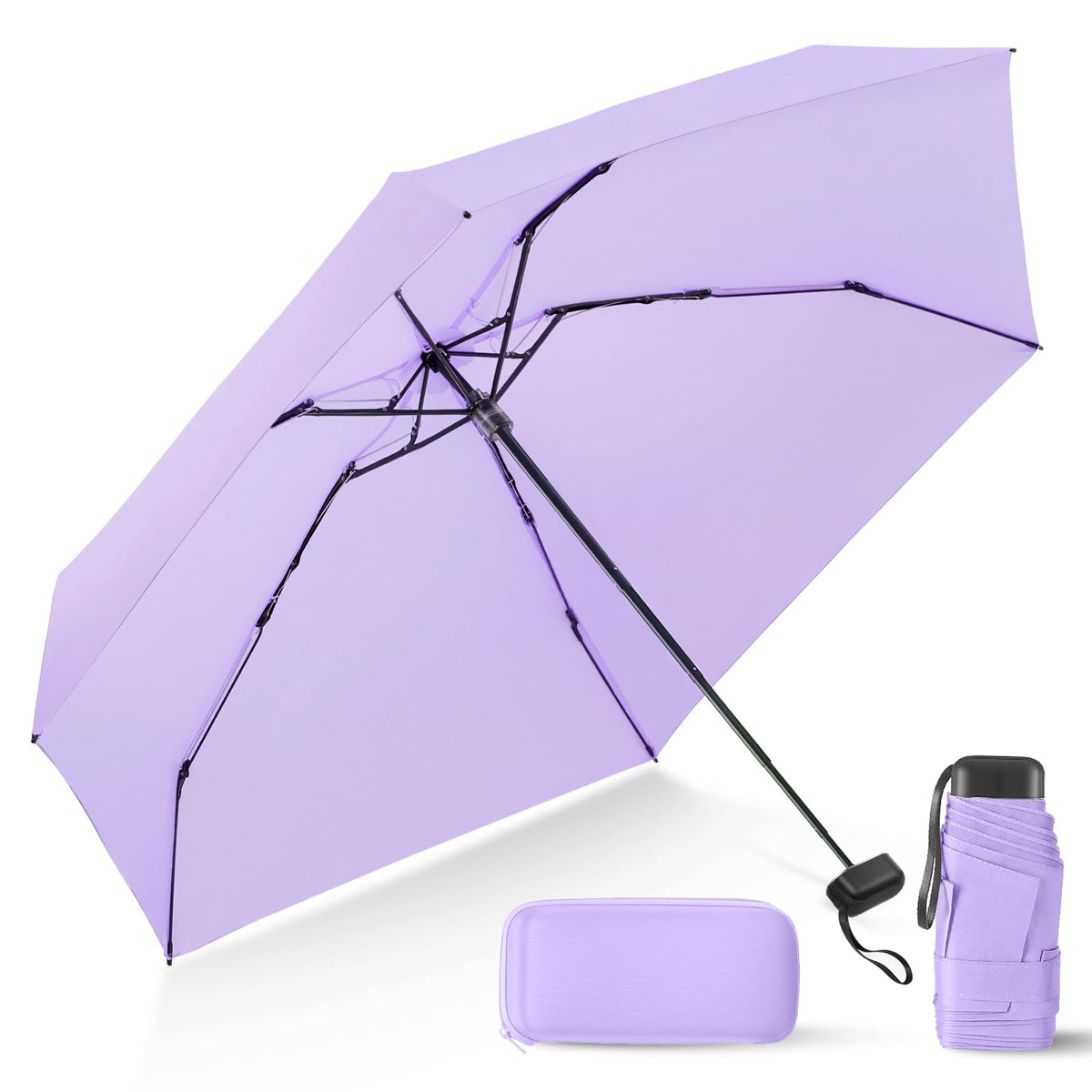 Mini Umbrella for Travel with Case Small Compact Sun Rain Tiny for Purse