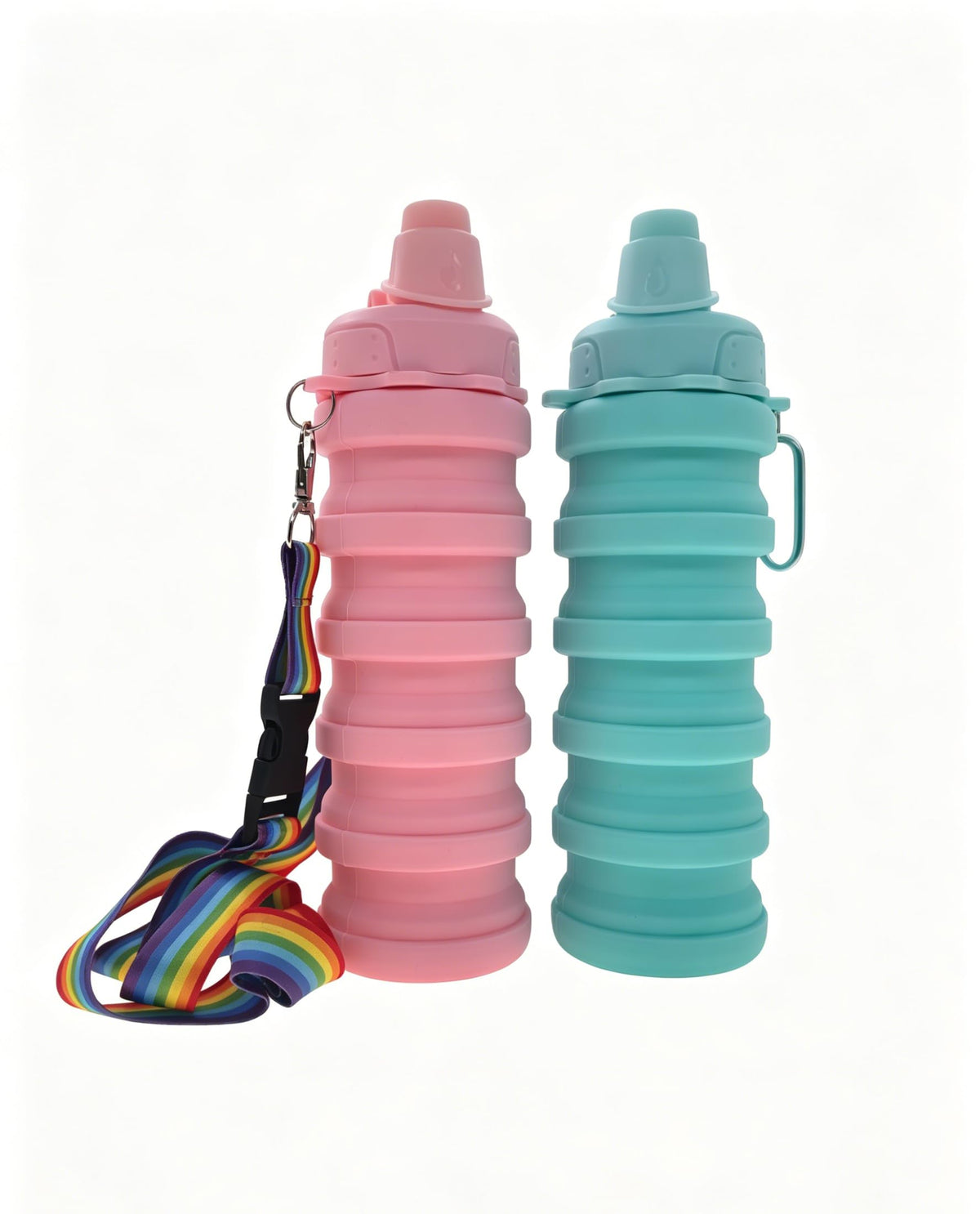 Silicone Collapsible Travel Water Bottles 17.6oz Dark Blue And Pink