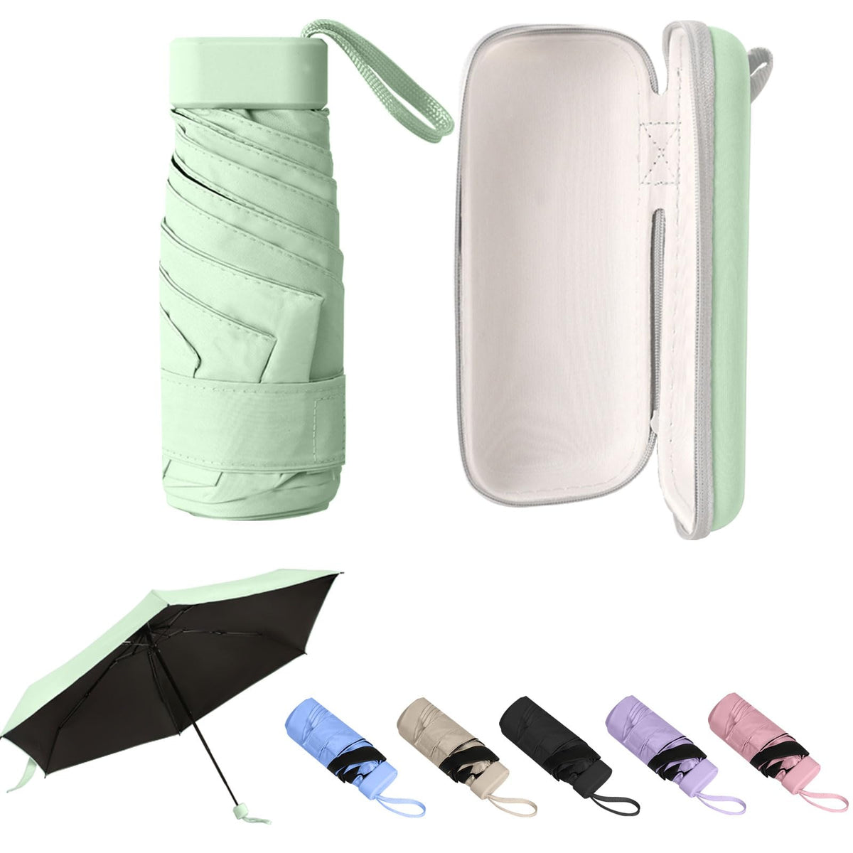 GUARAY Mini Umbrella with Case – Lightweight Folding Compact Travel Accessory, Small Sun Umbrella UV Protection for Girls, Kids & Adults, Fits in Purse Pocket Backpack