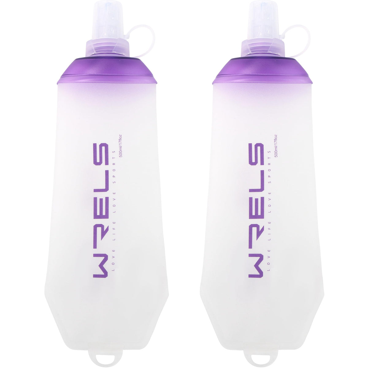 WRELS 200ml/350ml/500ml Collapsible Soft Flask,BPA Free Folding Soft Water Bottle with Hanging Ring,Lightweight TPU Hydration Flask for Running Marathon Cycling Hiking(350ml-2 Packs)