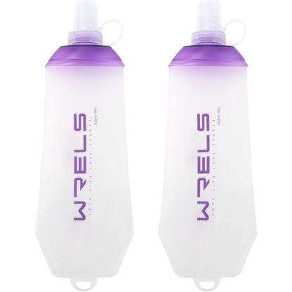 WRELS 200ml/350ml/500ml Collapsible Soft Flask,BPA Free Folding Soft Water Bottle with Hanging Ring,Lightweight TPU Hydration Flask for Running Marathon Cycling Hiking(350ml-2 Packs)