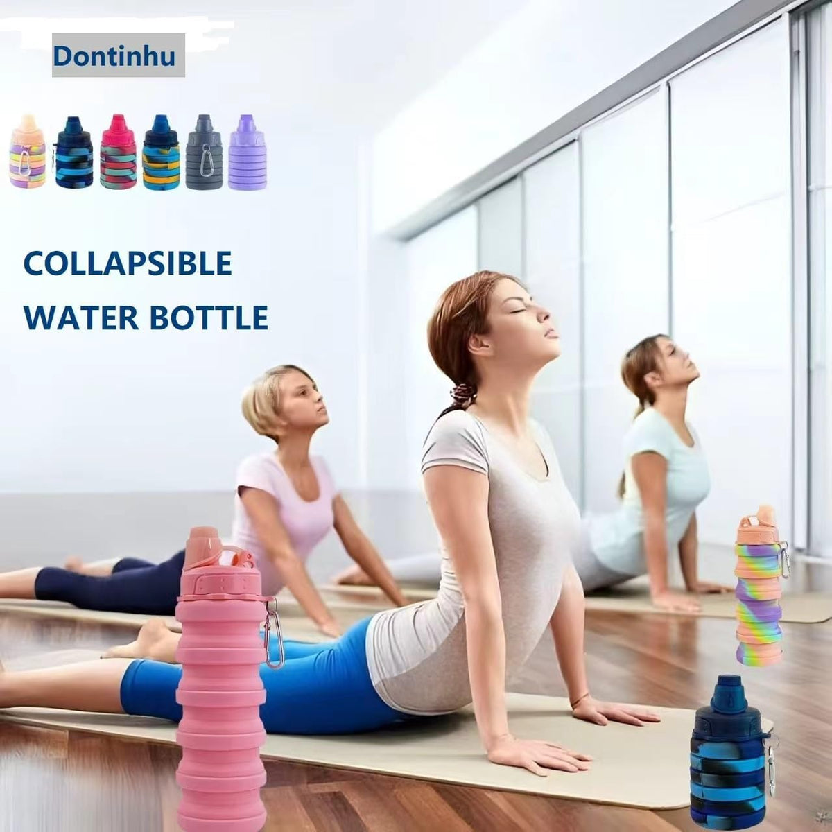 Collapsible Water Bottles 4 Pack 500ml (Grey+Purple+Blue+Pink)