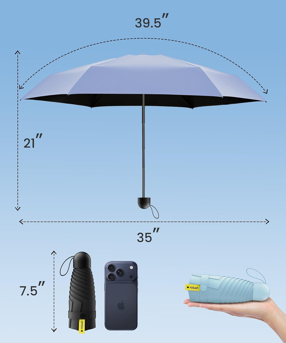 LMUGOOS 3 Pack Mini Travel Folding Umbrella,UPF 50+ UV Compact Portable Sun