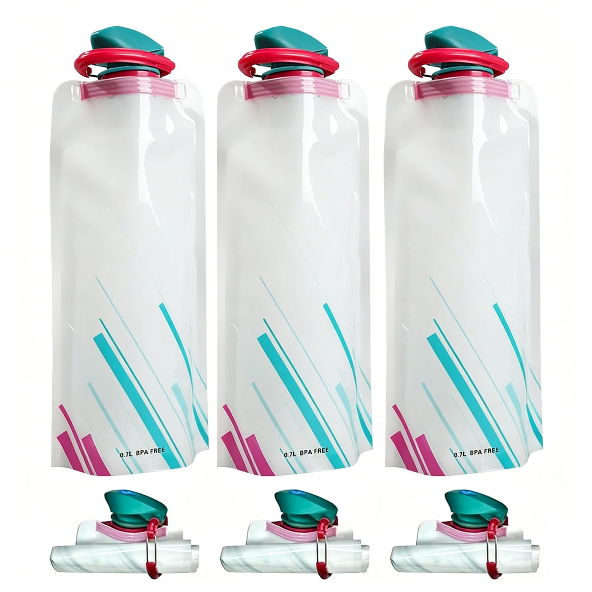Jinora 4 Pack Collapsible Water Bottles for Travel – 20oz Foldable Water Bottle with Carabiner,Leakproof BPA-Free Water Jup, Portable Reusable Water Bottle for Hiking,Sports,Camping,Biking