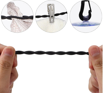 2 Pcs Retractable Travel Clothesline with Clips and Hooks, Polyester
