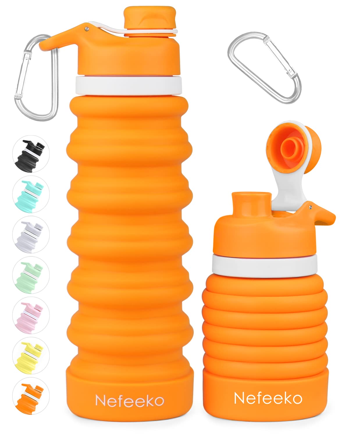 Nefeeko Collapsible Water Bottle, 26oz Silicone Foldable Water Bottles