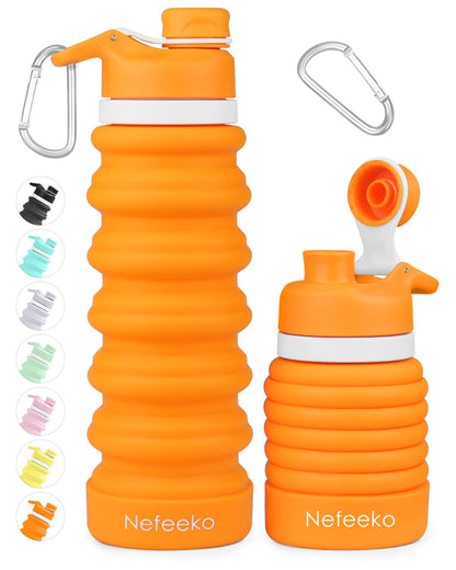 Nefeeko Collapsible Water Bottle, 26oz Silicone Foldable Water Bottles