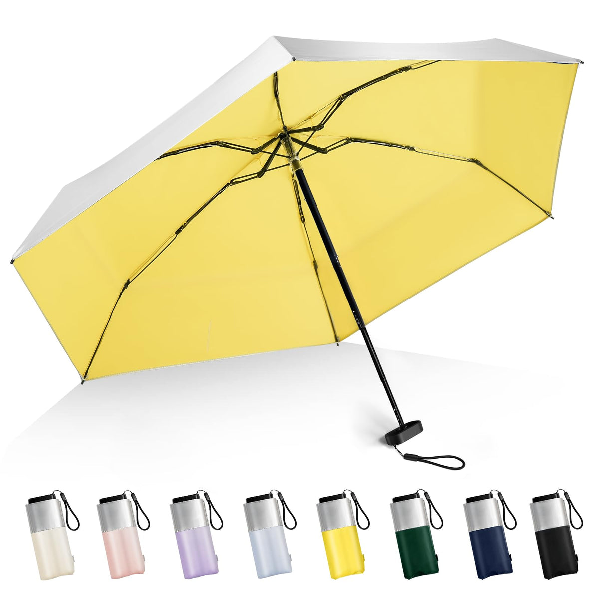 Mini Umbrella For Purse - UPF 50+ UV Blocker Sun Protection Umbrella, Small Micro Travel Parasol Design for Women, Black