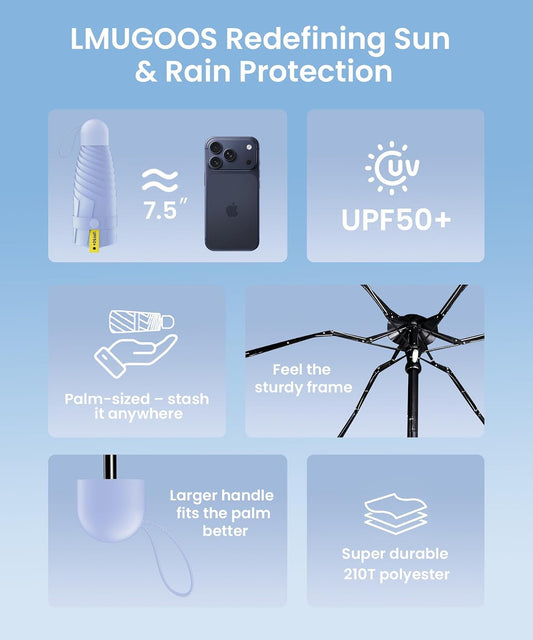 LMUGOOS 3 Pack Mini Travel Folding Umbrella,UPF 50+ UV Compact Portable Sun