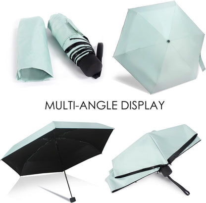 WAUPPY Small Travel Umbrella Compact for UV Protection Light Purse Size Umbrellas for Sun Rain Portable for Backpack