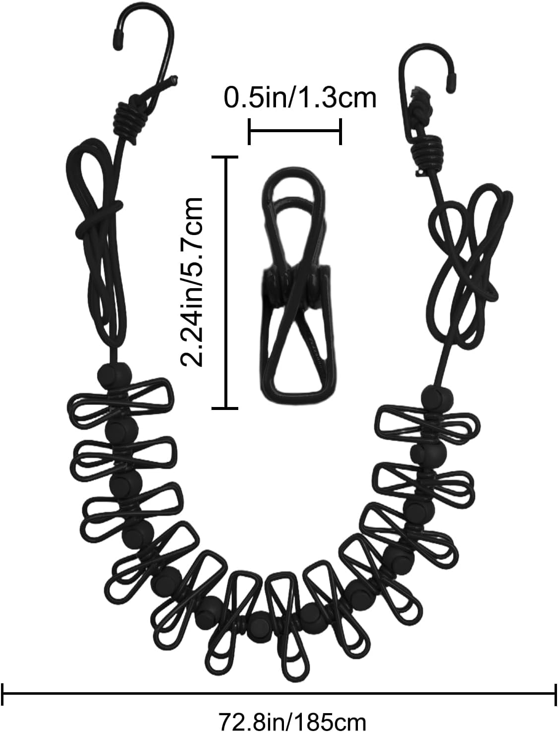 2 Pack Camping Clothesline Portable 12 Clothespins, Black