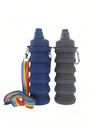 Silicone Collapsible Travel Water Bottles 17.6oz Dark Blue And Pink