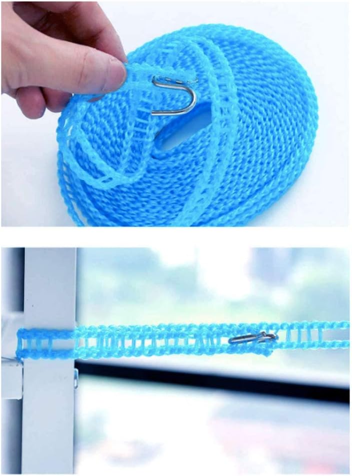 Long Compact Lightweight Camping Hiking Travel Portable Adjustable Rustproof Non-Slip Laundry Hanger Clothesline 16.5' Feet w/Bonus Plastic Clothes Clips and Mesh Zipper Pouch
