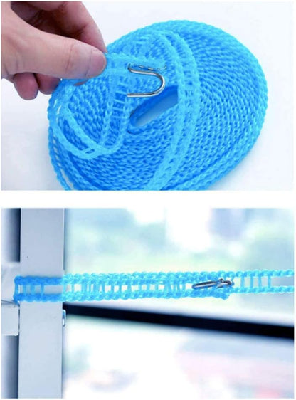 Long Compact Lightweight Camping Hiking Travel Portable Adjustable Rustproof Non-Slip Laundry Hanger Clothesline 16.5' Feet w/Bonus Plastic Clothes Clips and Mesh Zipper Pouch