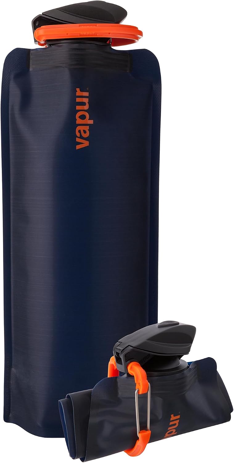 Vapur Collapsible Water Bottle with Carabiner, 34oz (1L), Night Blue