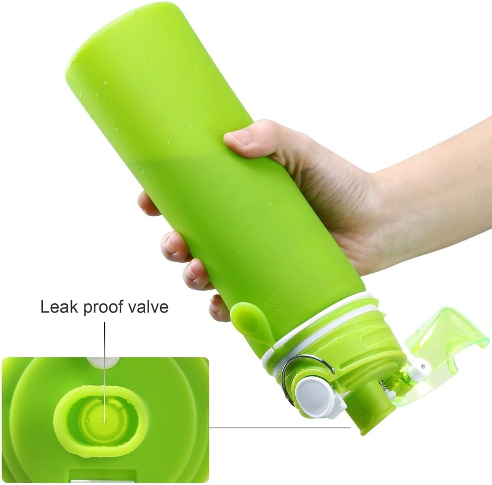 Valourgo Collapsible Water Bottle, Silicone Foldable with Leak Proof Valve BPA Free, Aqua Blue, 21 oz