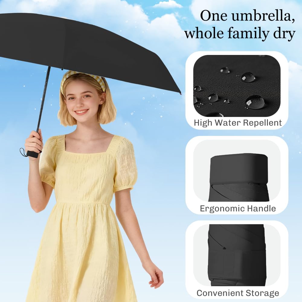 TOPSAIL Mini Umbrella for Travel, UPF 50+ UV Sun & Rain Protection, Compact 6k Folding Pocket Umbrella with Case for Purse, Backpack