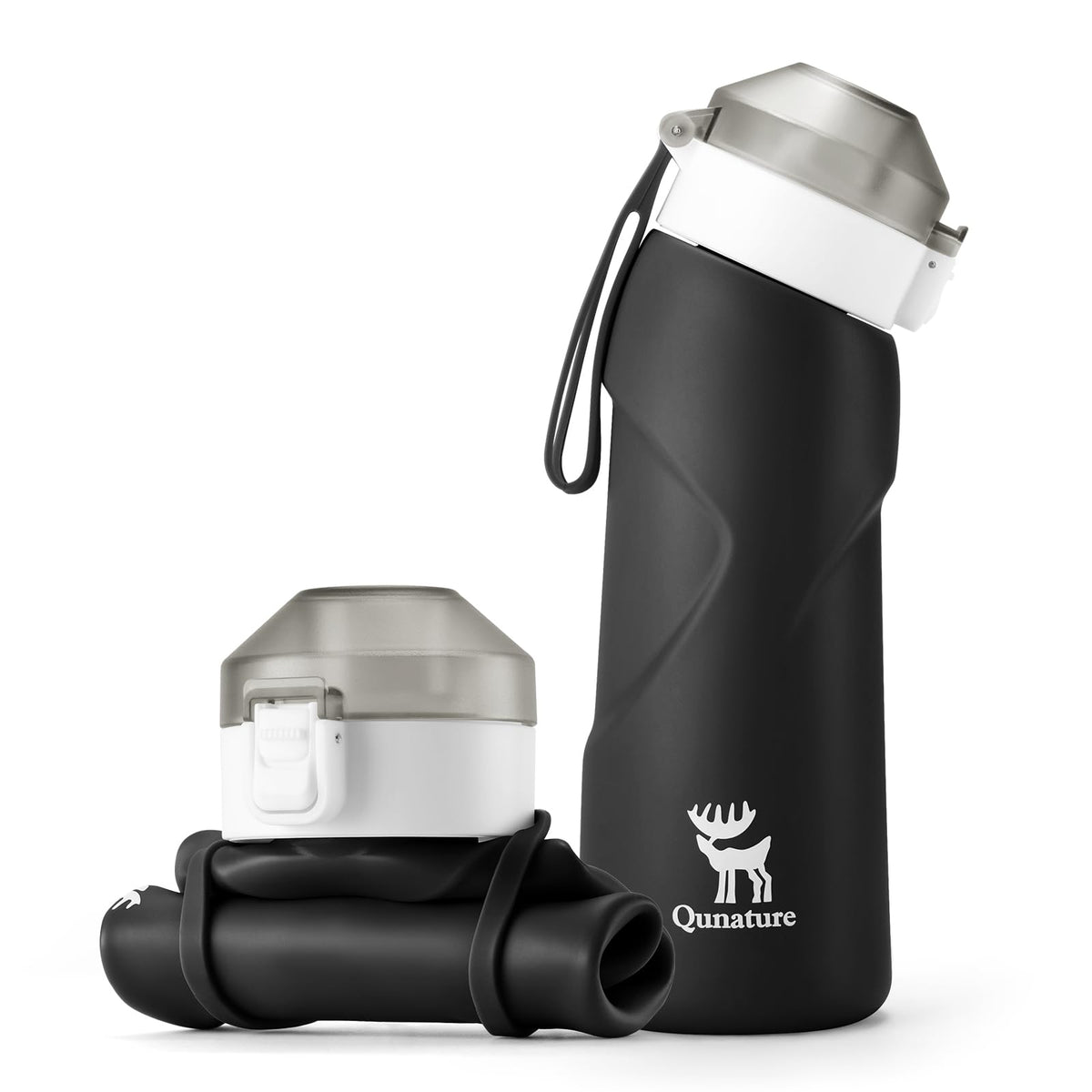 Quanture Collapsible Water Bottle 24oz (700mL), Foldable Silicone Travel Water Bottle, Leakproof & BPA-Free, with Wide Mouth & Carry Strap for Hiking, Camping, Outdoor, Blue